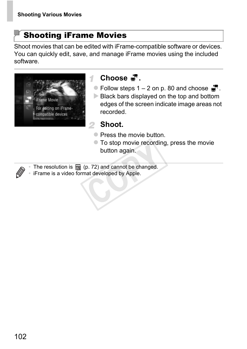 As iframe movies (p. 102), Cop y | Canon 500 HS User Manual | Page 101 / 217