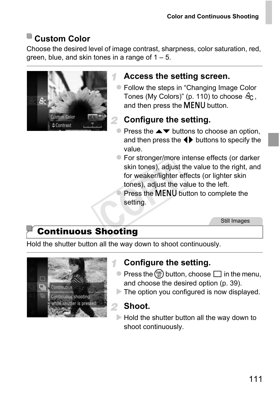 P. 111), and when [hg, Cop y | Canon 500 HS User Manual | Page 110 / 217