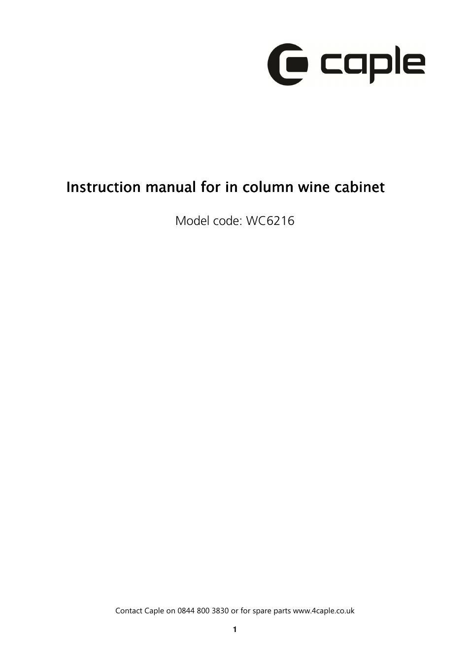 Caple WC6216 User Manual | 12 pages