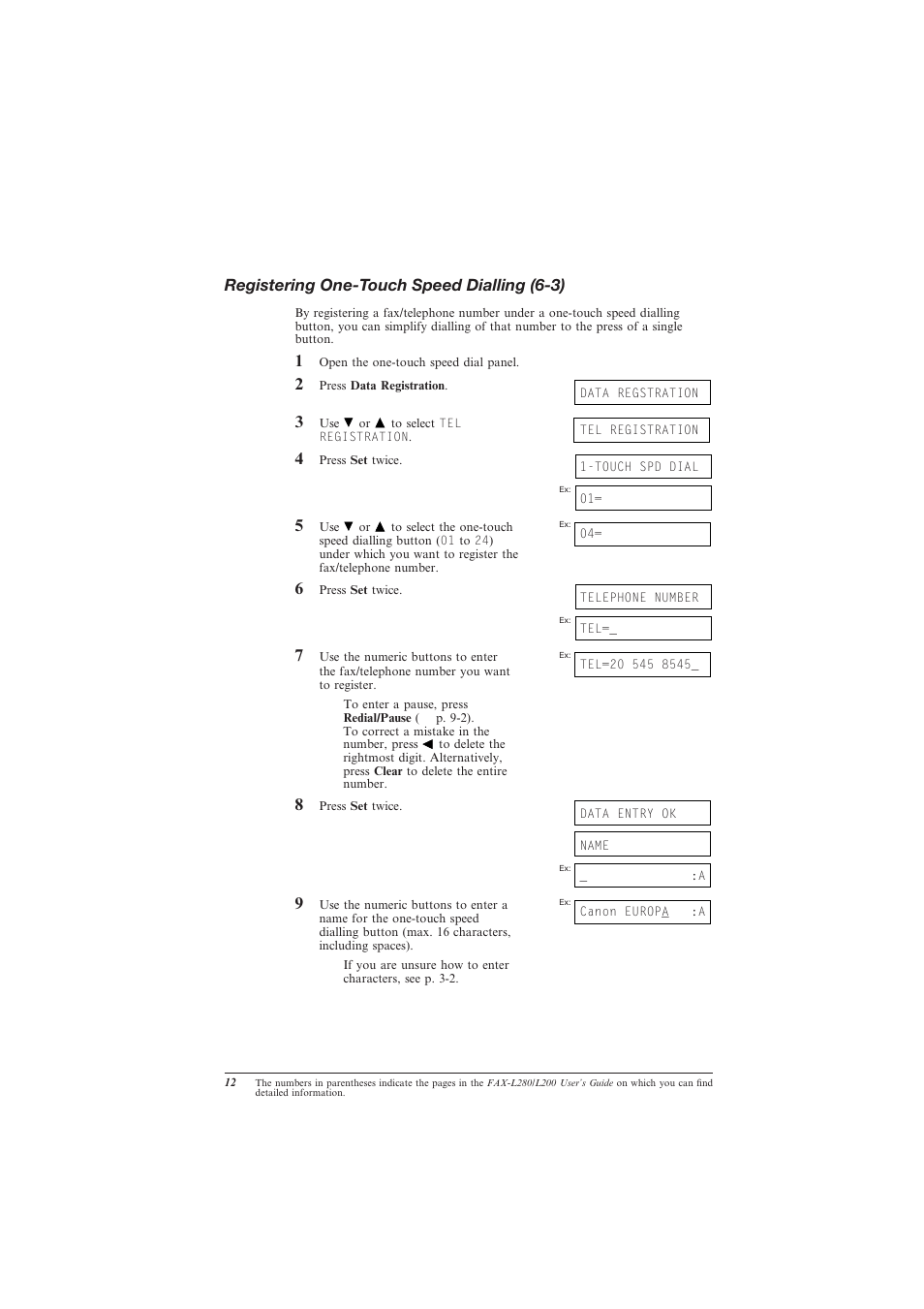 Registering one-touch speed dialling (6-3), Registering one-touch speed dialling | Canon L280 User Manual | Page 14 / 24