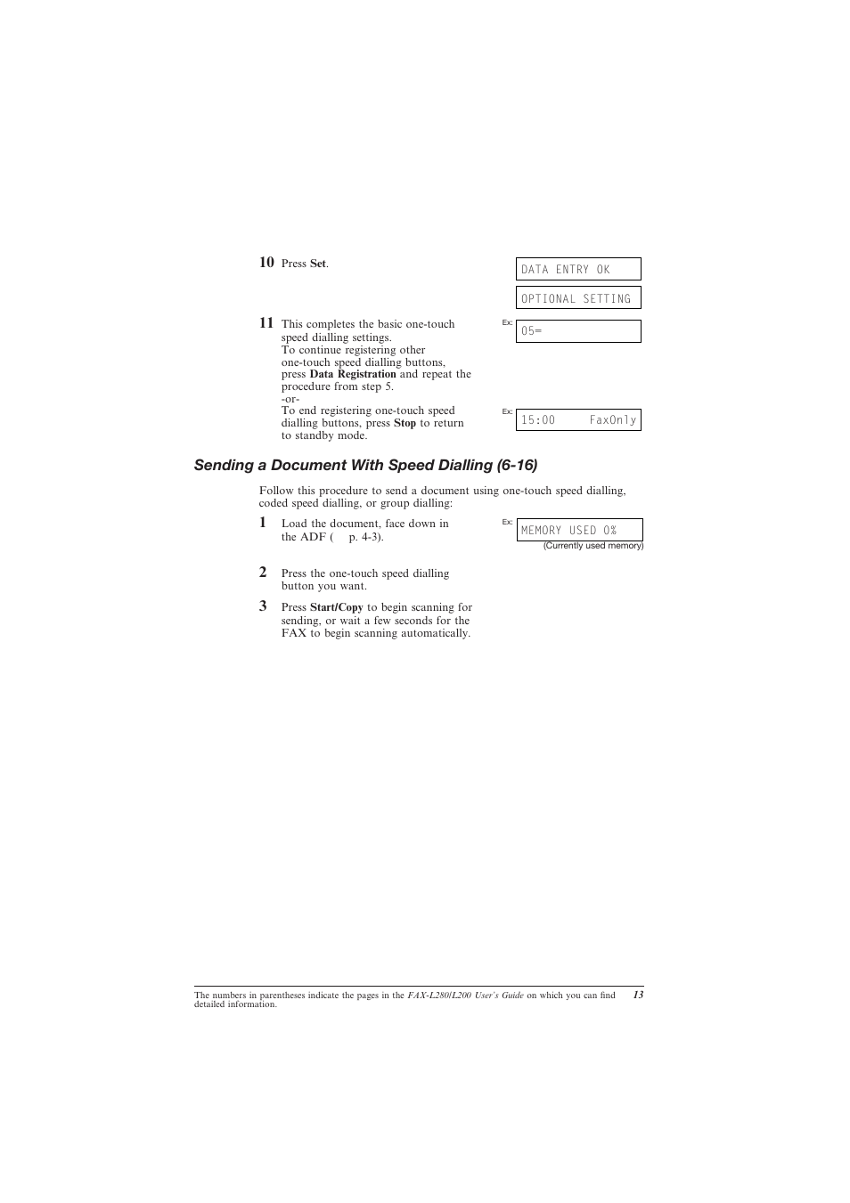 Sending a document with speed dialling (6-16), Sending a document with speed dialling | Canon L280 User Manual | Page 15 / 24