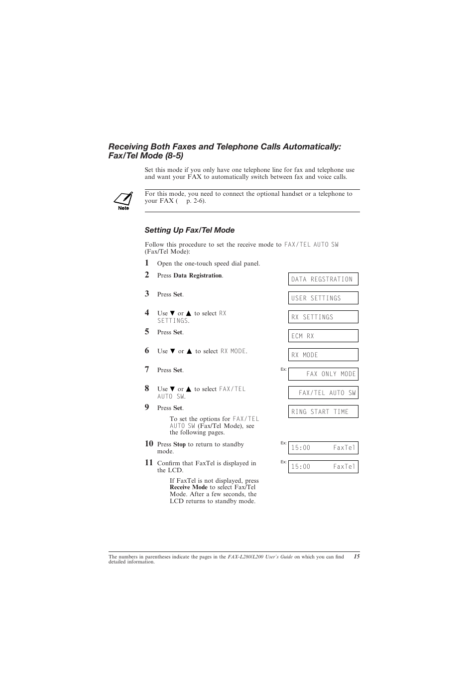Fax/tel mode, Setting up fax/tel mode | Canon L280 User Manual | Page 17 / 24