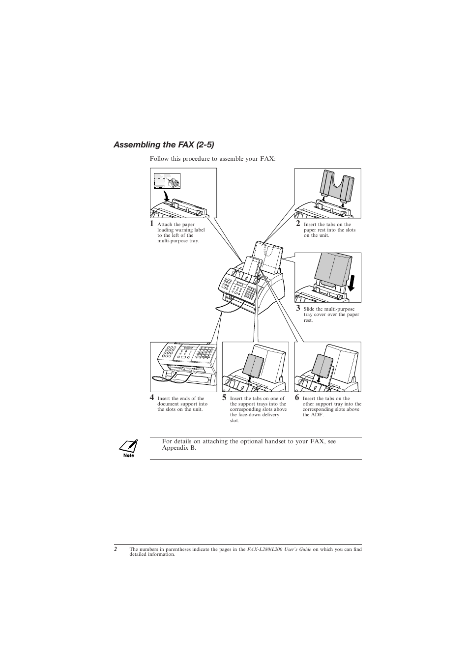 Assembling the fax (2-5), Assembling the fax | Canon L280 User Manual | Page 4 / 24