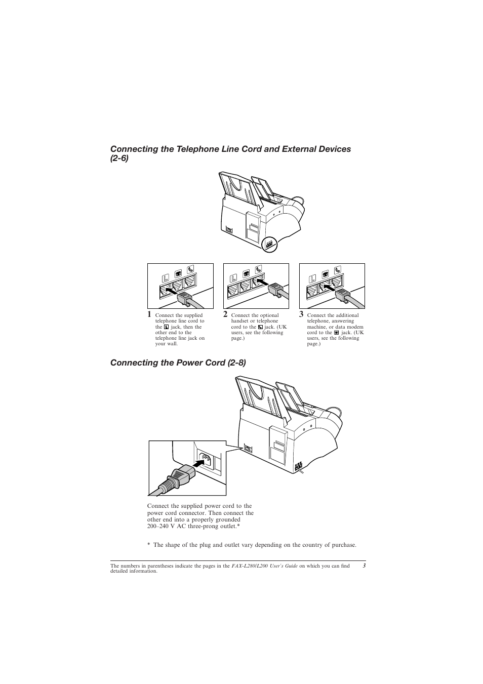 Connecting the power cord (2-8), Connecting the power cord | Canon L280 User Manual | Page 5 / 24