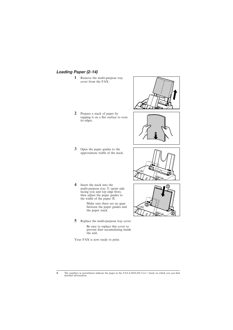 Loading paper (2-14), Loading paper, Loading paper (2-14) 1 | Canon L280 User Manual | Page 8 / 24