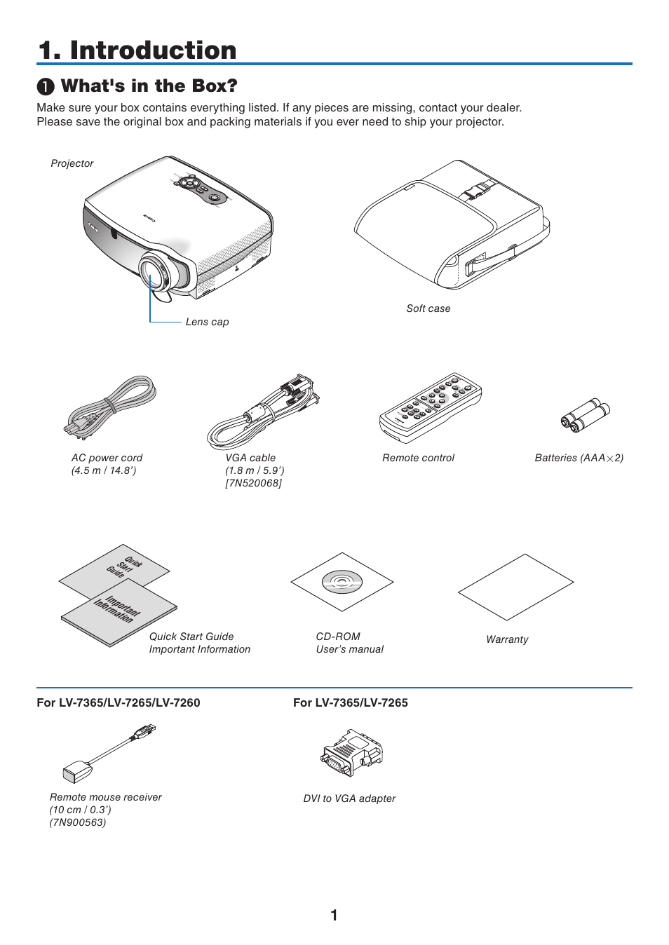 Introduction, What's in the box, Important information | Vo l, Quick start guide | Canon LV 7365 User Manual | Page 10 / 83