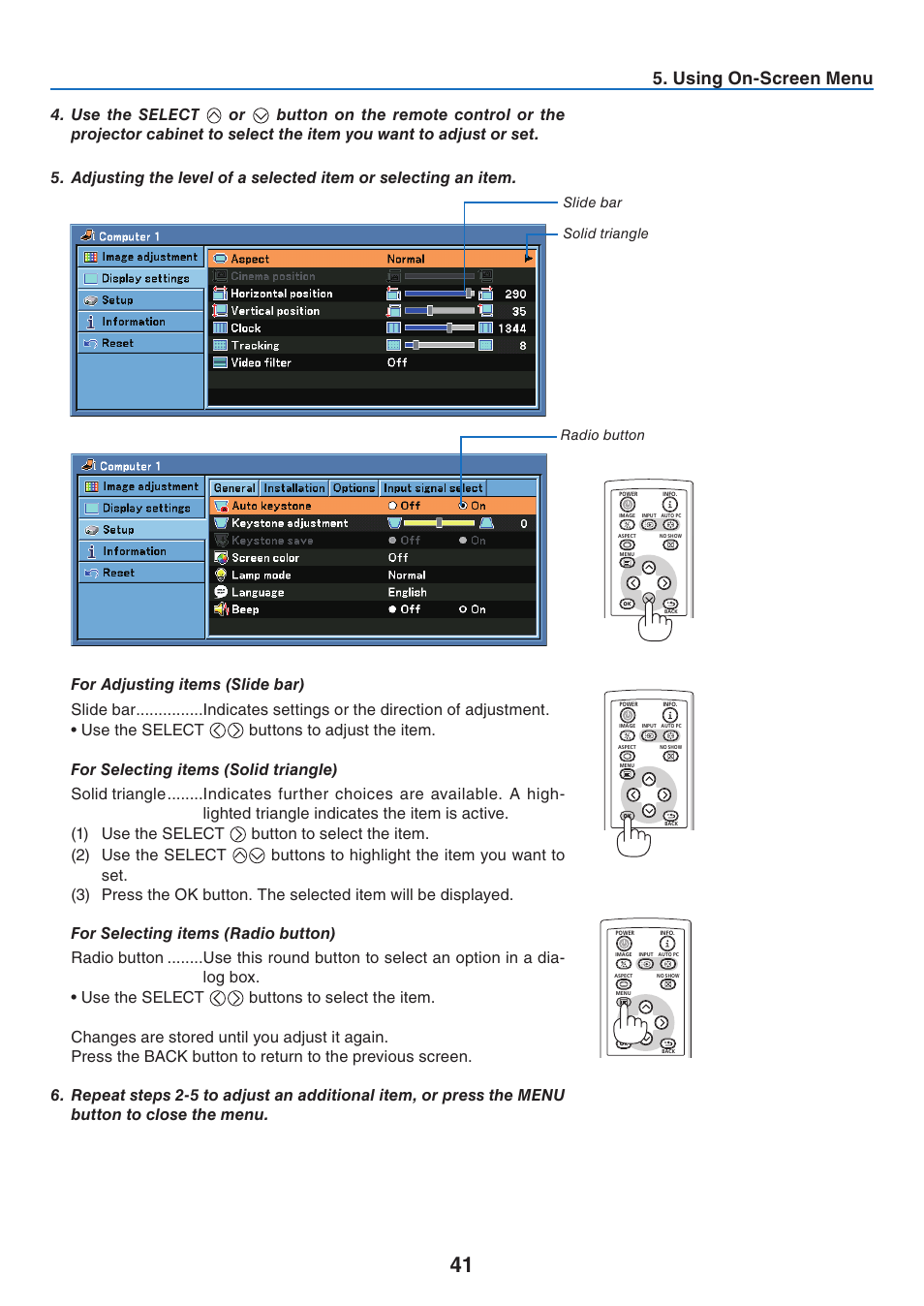 Using on-screen menu | Canon LV 7365 User Manual | Page 50 / 83