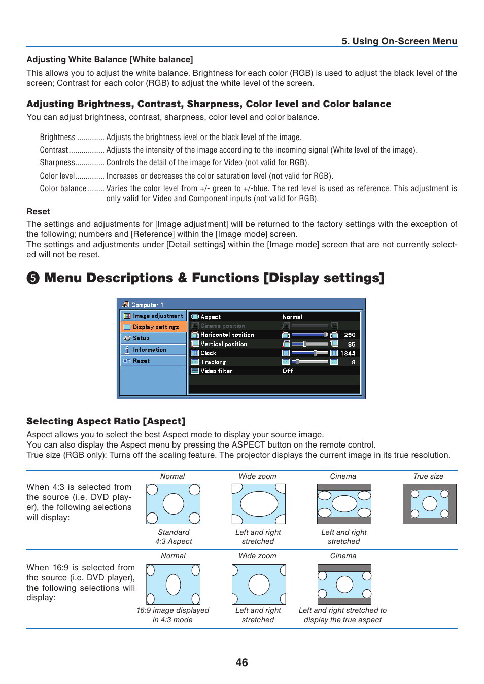 Menu descriptions & functions [display settings | Canon LV 7365 User Manual | Page 55 / 83