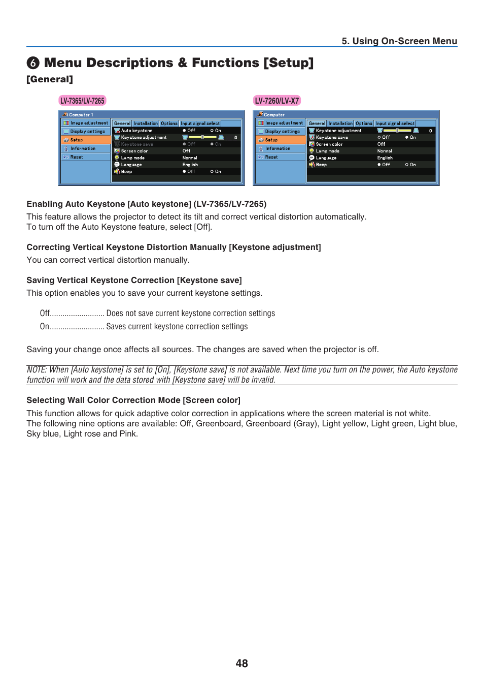 Menu descriptions & functions [setup | Canon LV 7365 User Manual | Page 57 / 83