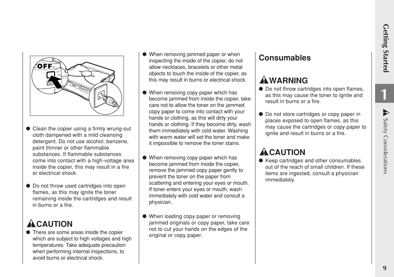 Caution, Consumables warning | Canon PC 140 User Manual | Page 11 / 60