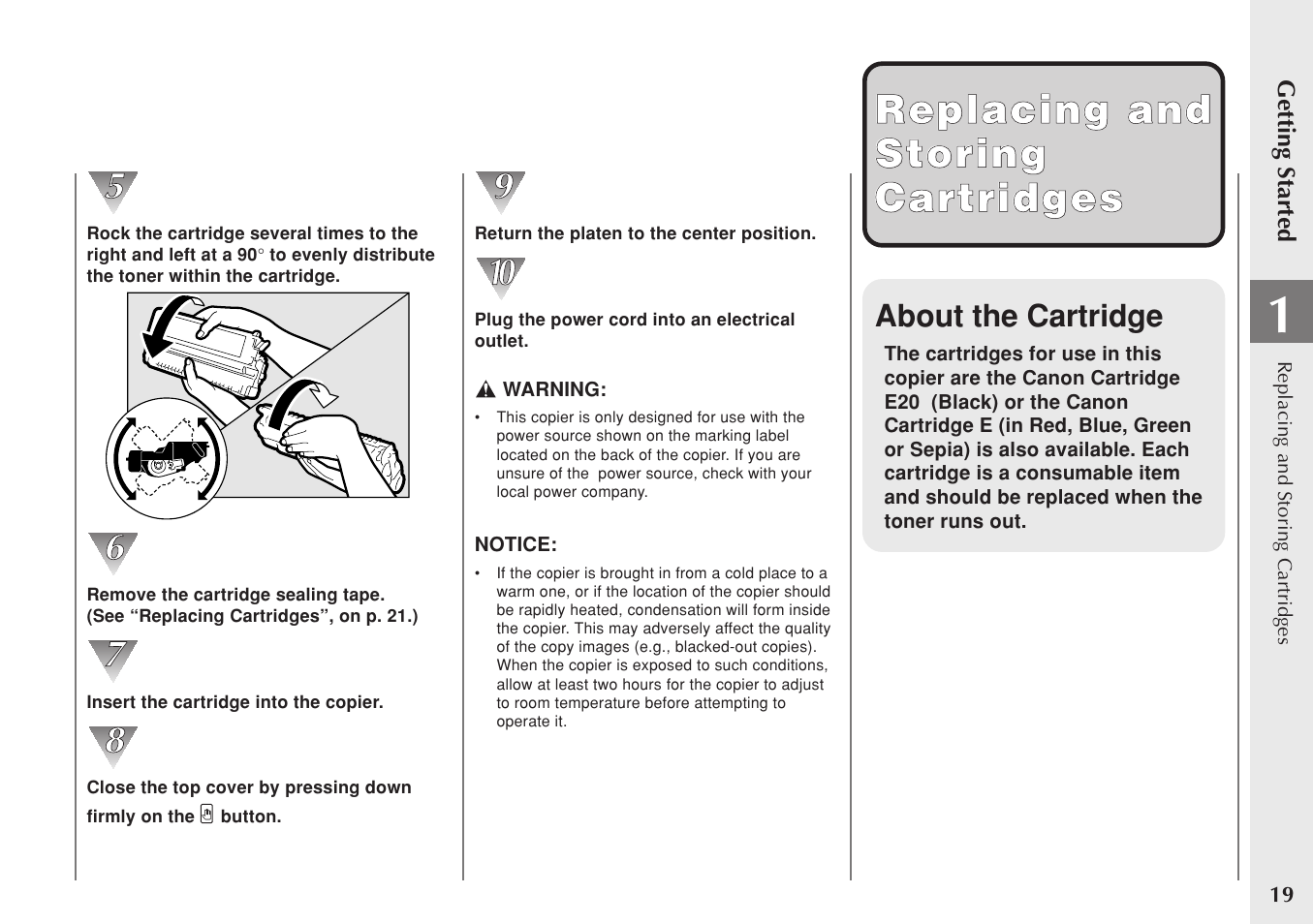 About the cartridge | Canon PC 140 User Manual | Page 21 / 60