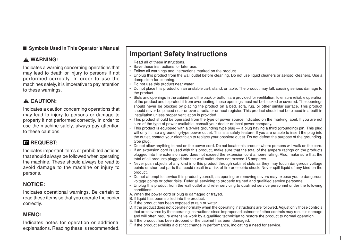 Important safety instructions | Canon PC 140 User Manual | Page 3 / 60