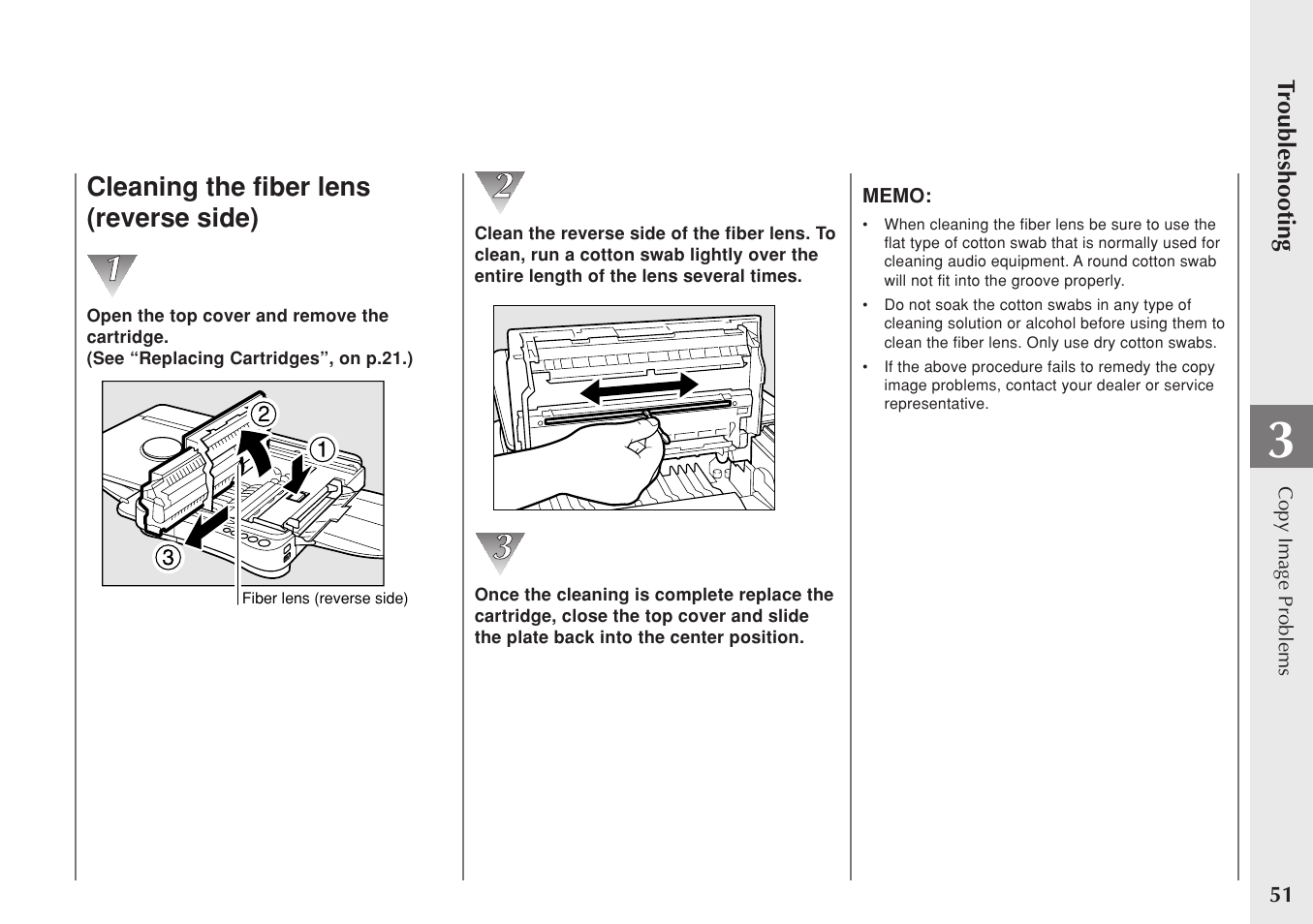 Cleaning the fiber lens (reverse side) | Canon PC 140 User Manual | Page 53 / 60