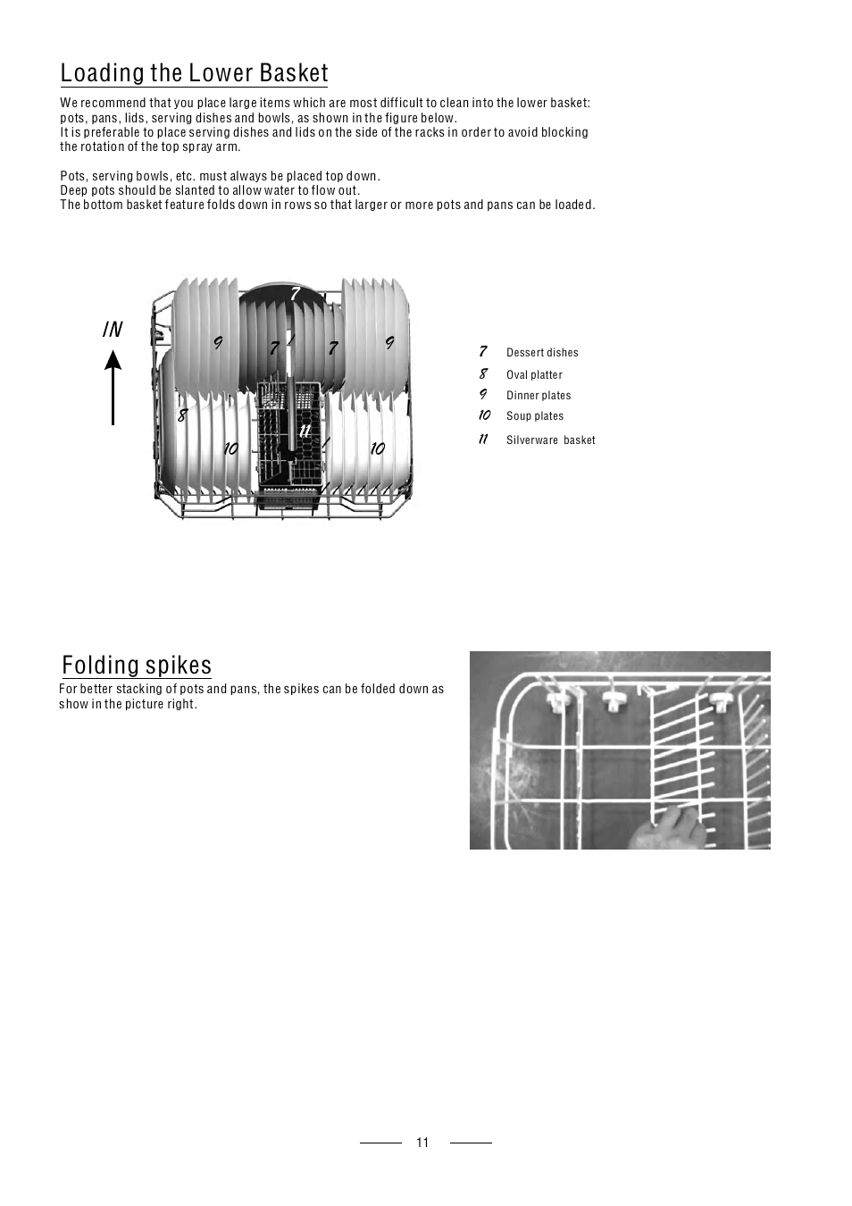 Loading the lower basket, Folding spikes | Caple Di614 User Manual | Page 13 / 29