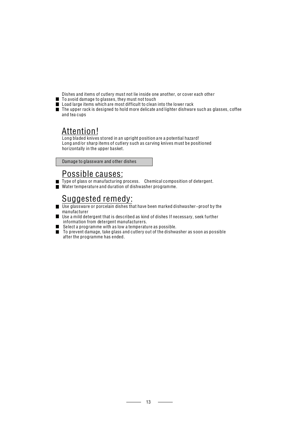 Attention, Possible causes, Suggested remedy | Caple Di614 User Manual | Page 15 / 29