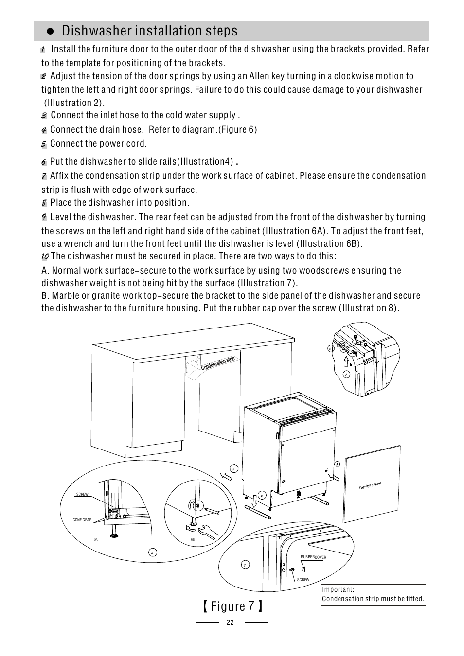Dishwasher installation steps, Figure 7 | Caple Di614 User Manual | Page 24 / 29