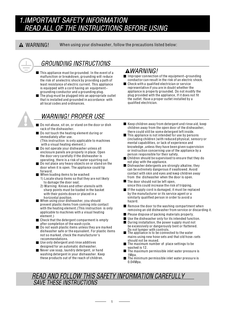 Warning | Caple Di614 User Manual | Page 3 / 29