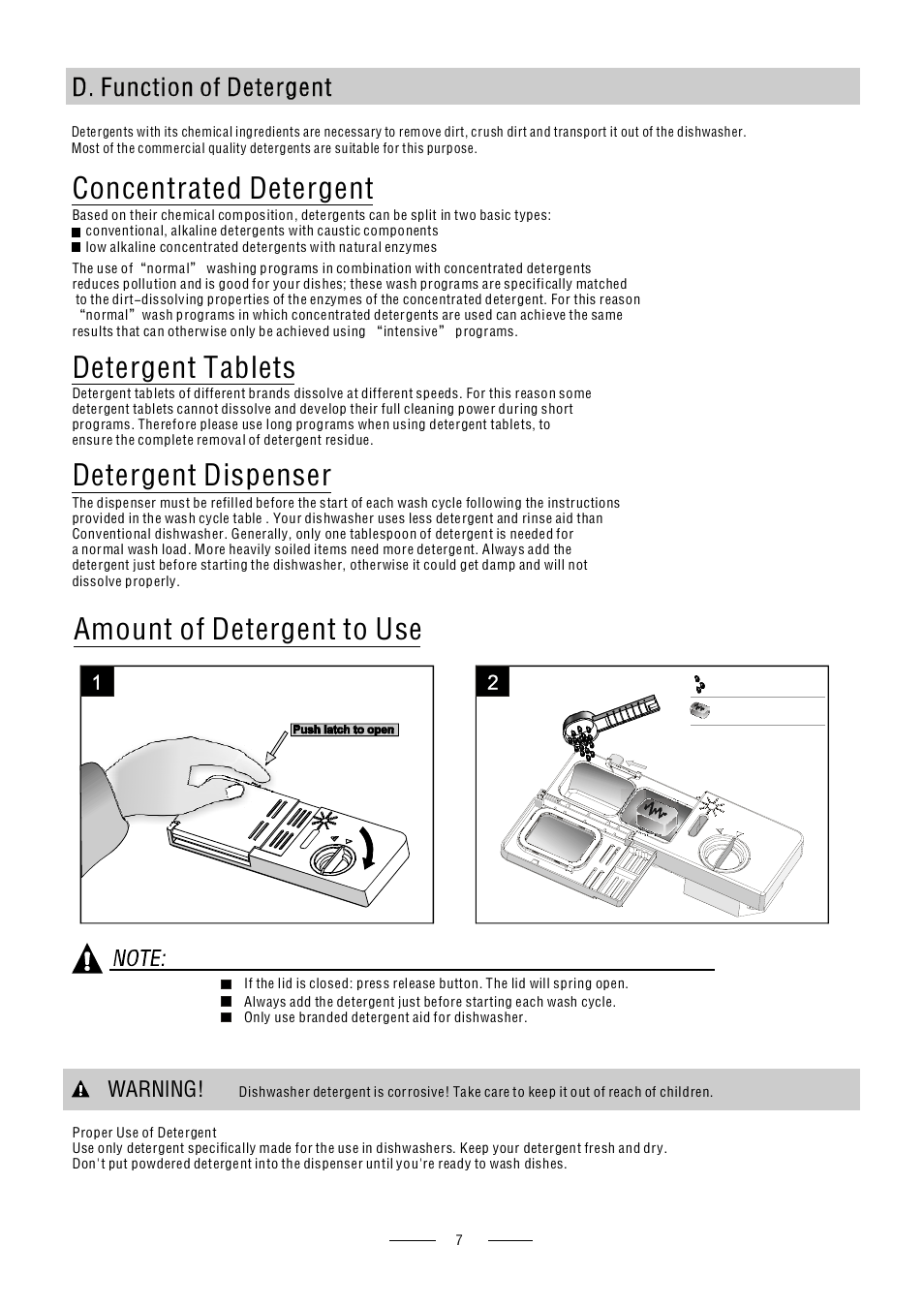 Amount of detergent to use, Warning | Caple Di614 User Manual | Page 9 / 29