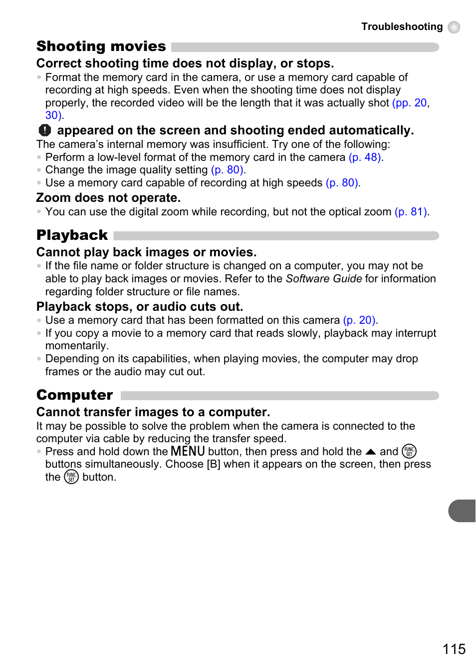 115 shooting movies, Playback, Computer | Canon PowerShot A495 User Manual | Page 115 / 131