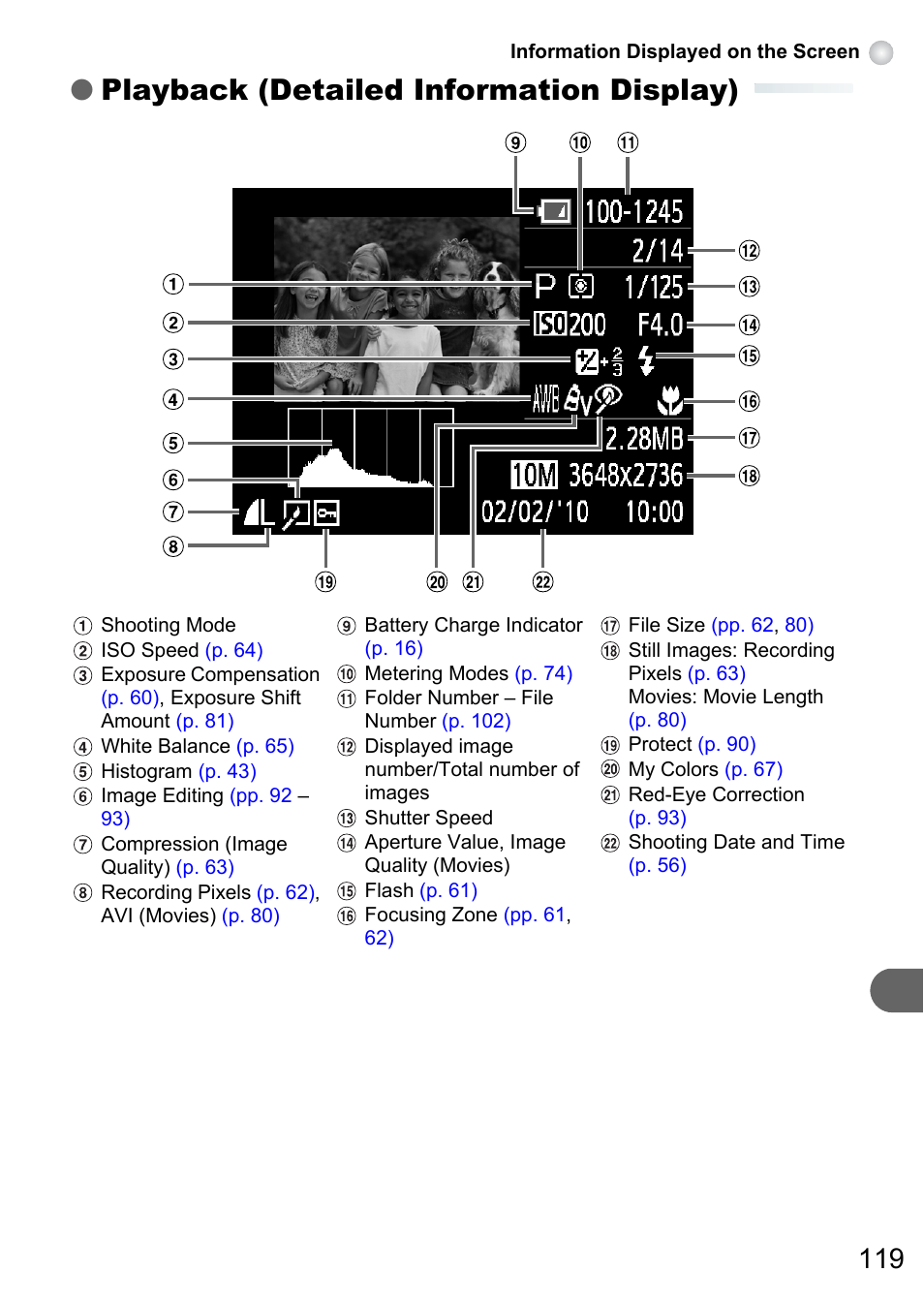 Playback (detailed information display) | Canon PowerShot A495 User Manual | Page 119 / 131