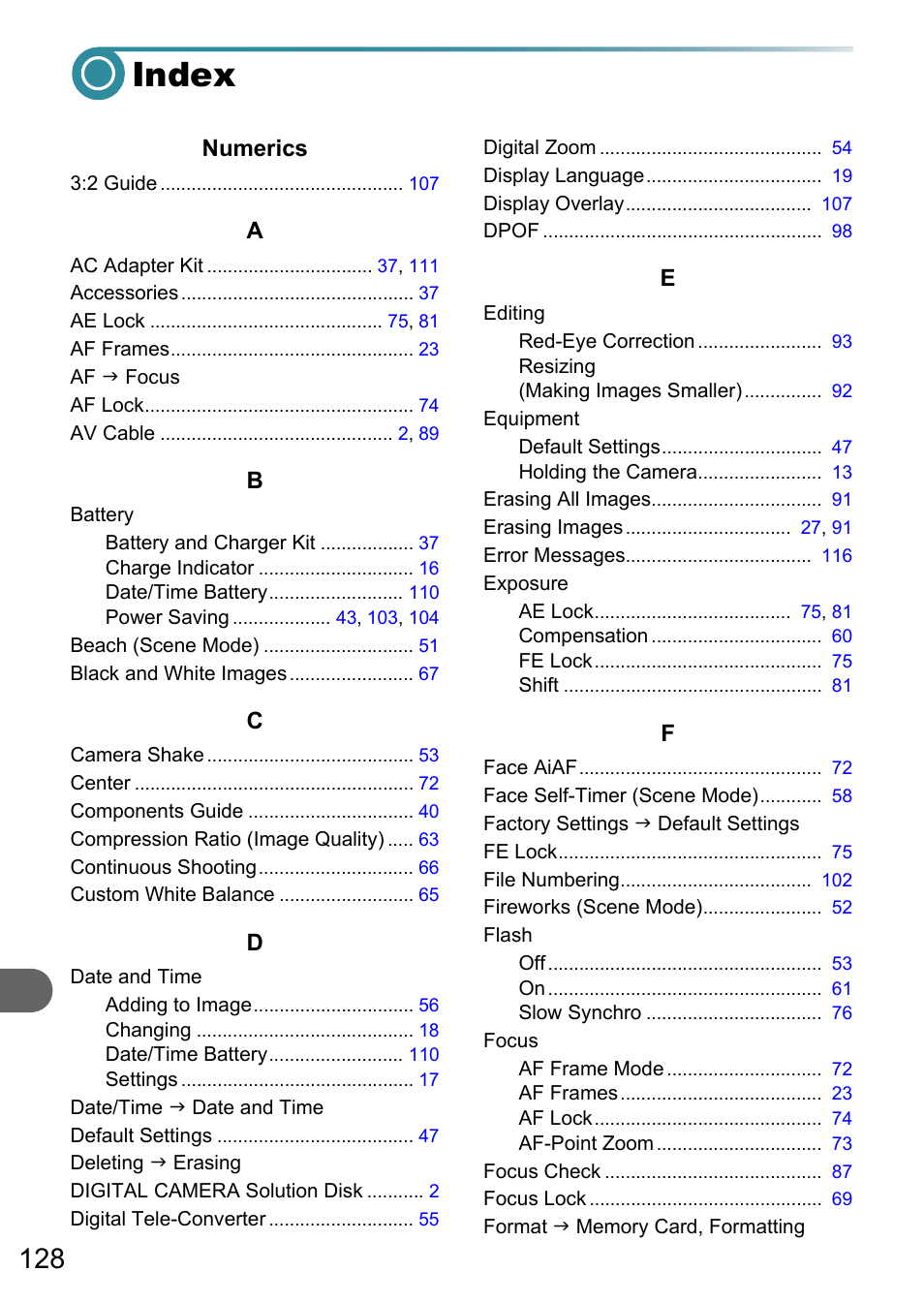 Index | Canon PowerShot A495 User Manual | Page 128 / 131