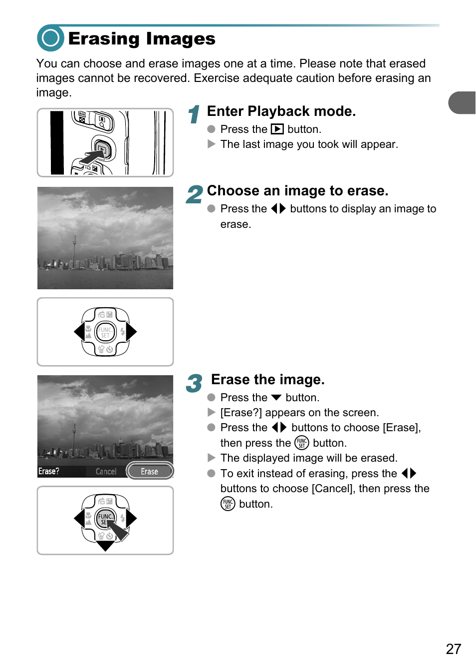 Erasing images | Canon PowerShot A495 User Manual | Page 27 / 131