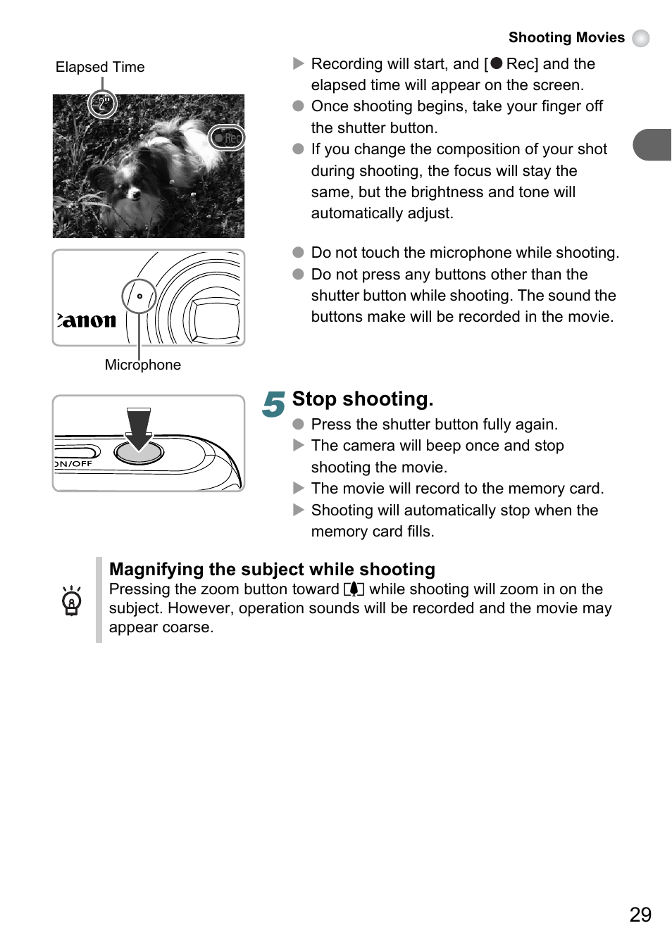 Stop shooting | Canon PowerShot A495 User Manual | Page 29 / 131