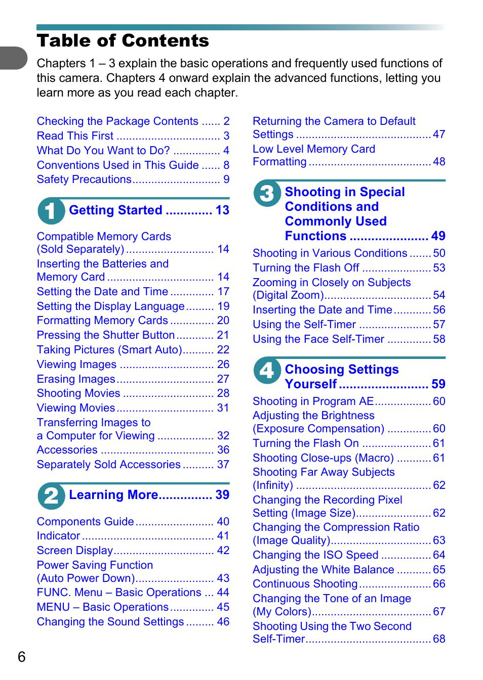 Canon PowerShot A495 User Manual | Page 6 / 131