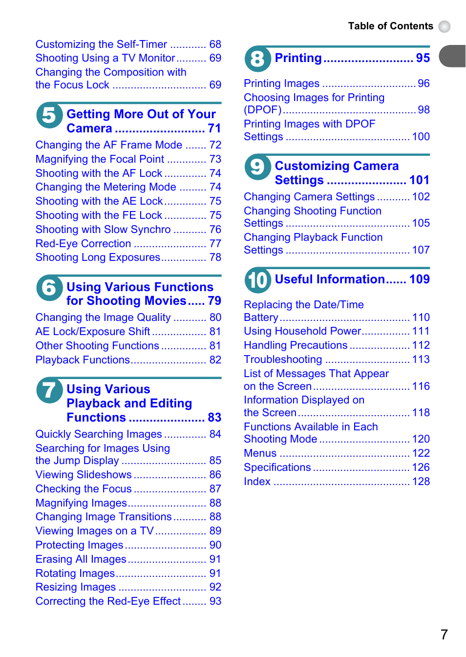 Canon PowerShot A495 User Manual | Page 7 / 131