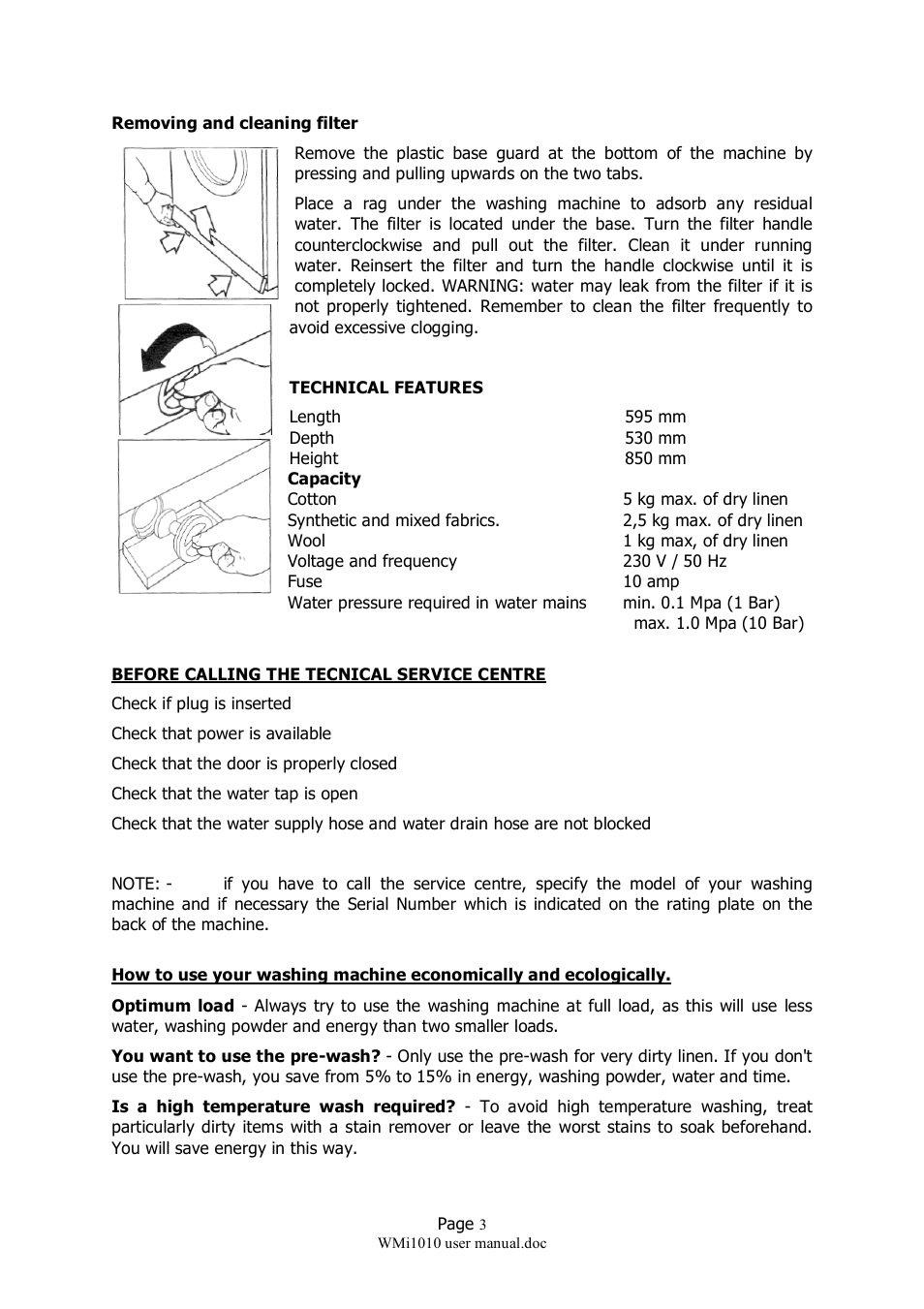 Caple WMi1010 User Manual | Page 3 / 10