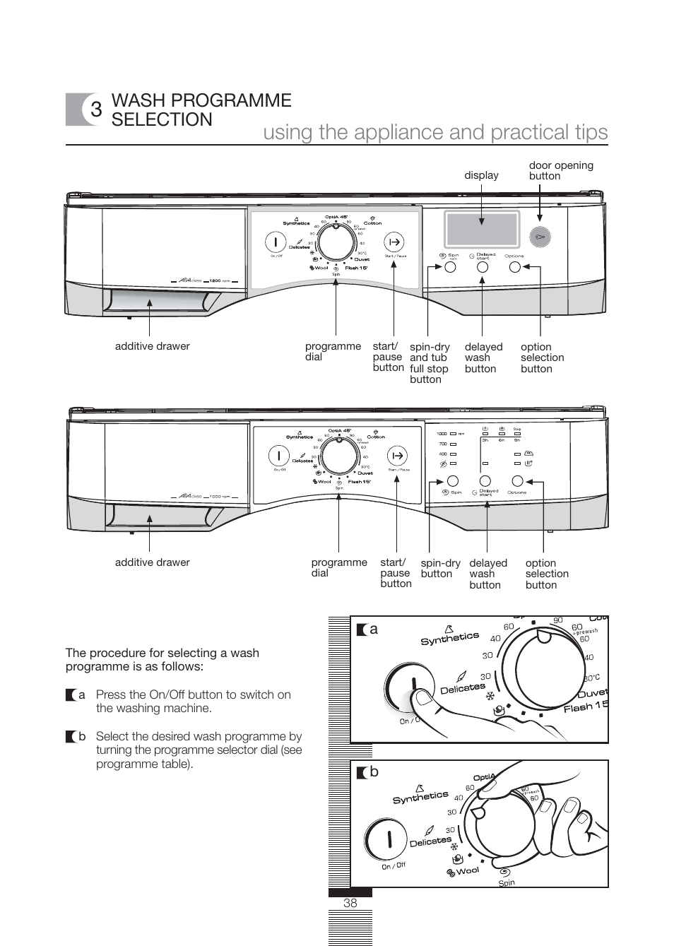 Using the appliance and practical tips, Wash programme selection | Caple WMF1020 User Manual | Page 11 / 25