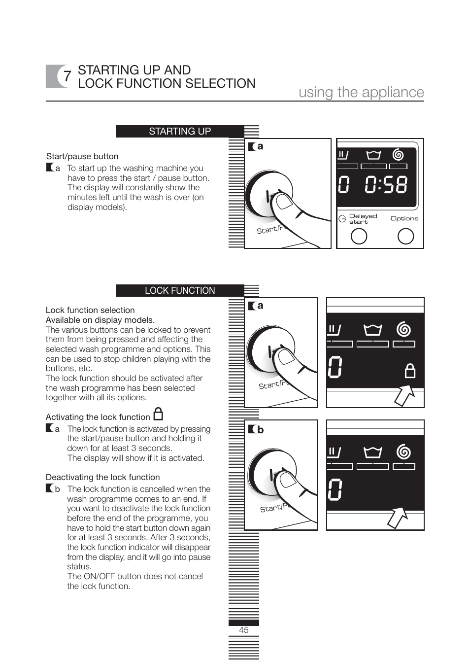 Using the appliance, Starting up and lock function selection | Caple WMF1020 User Manual | Page 18 / 25