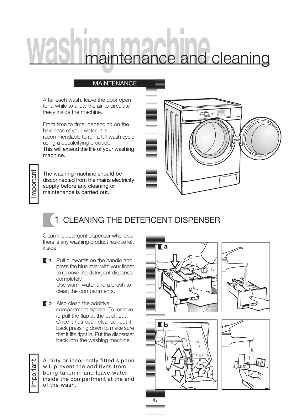 Washing machine, Maintenance and cleaning | Caple WMF1020 User Manual | Page 20 / 25