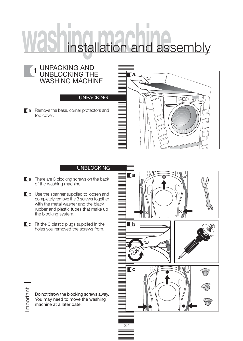 Washing machine, Installation and assembly | Caple WMF1020 User Manual | Page 5 / 25