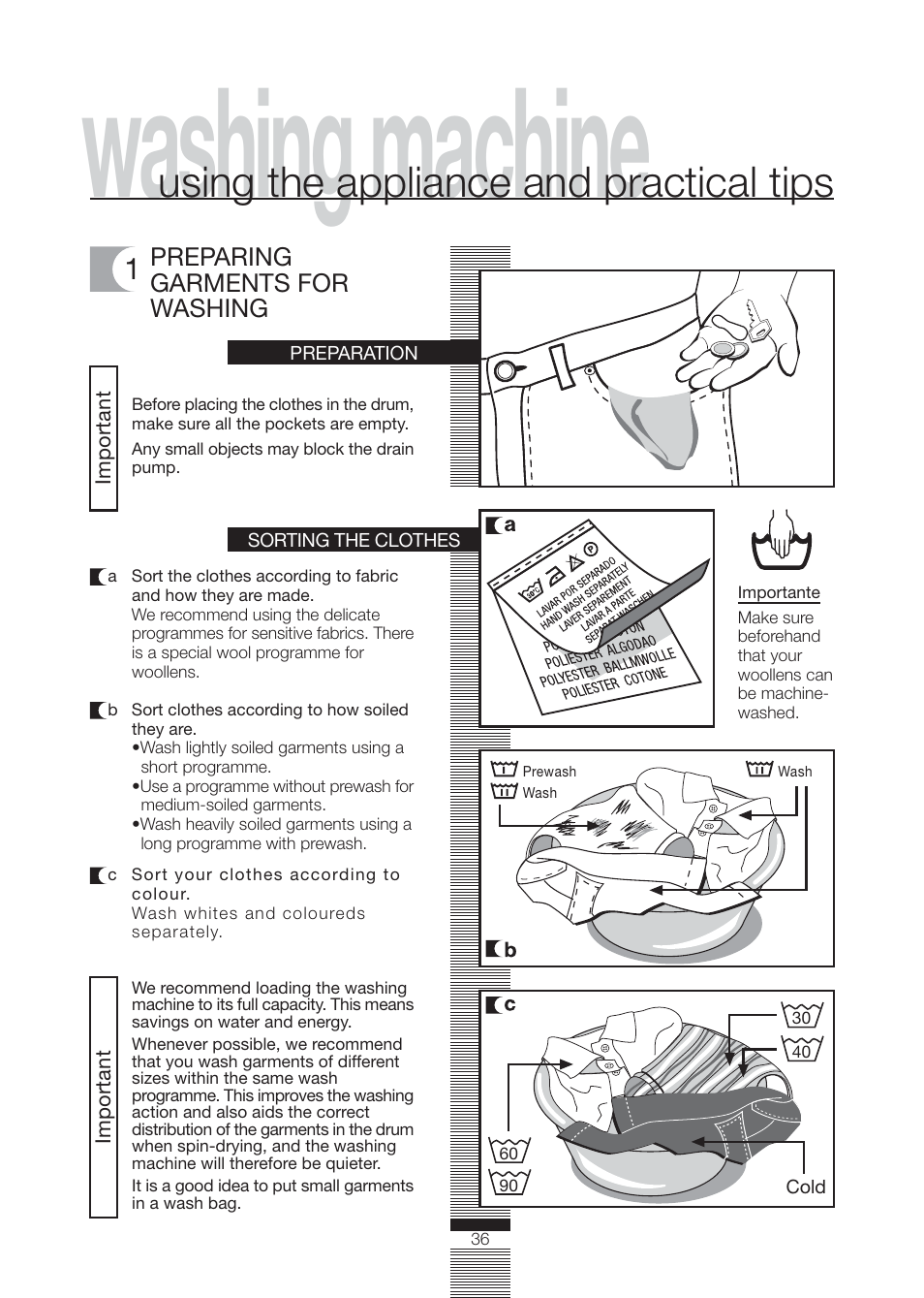 Washing machine, Using the appliance and practical tips | Caple WMF1020 User Manual | Page 9 / 25