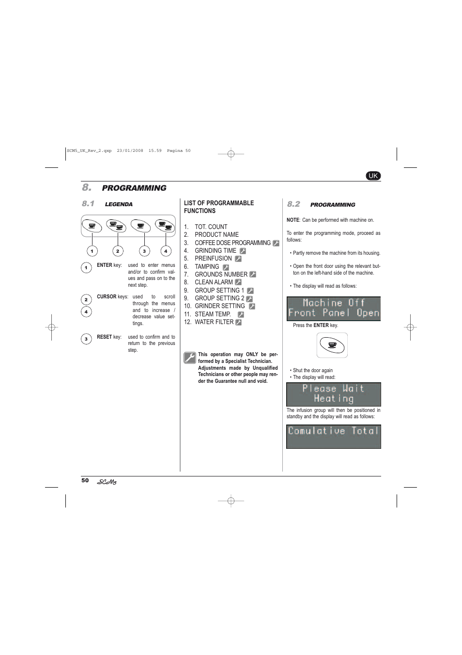 Programming 8.1 | Caple CM400FA User Manual | Page 20 / 34