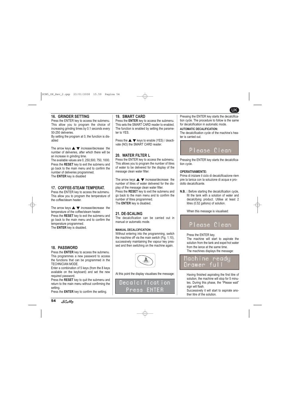 Decalcification press enter | Caple CM400FA User Manual | Page 24 / 34