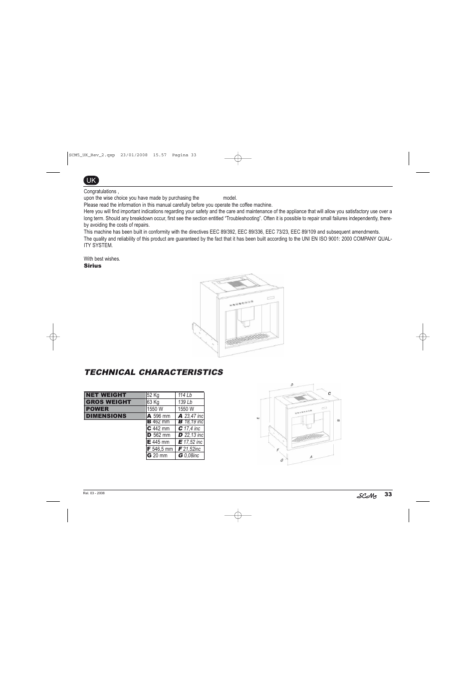 Technical characteristics | Caple CM400FA User Manual | Page 3 / 34