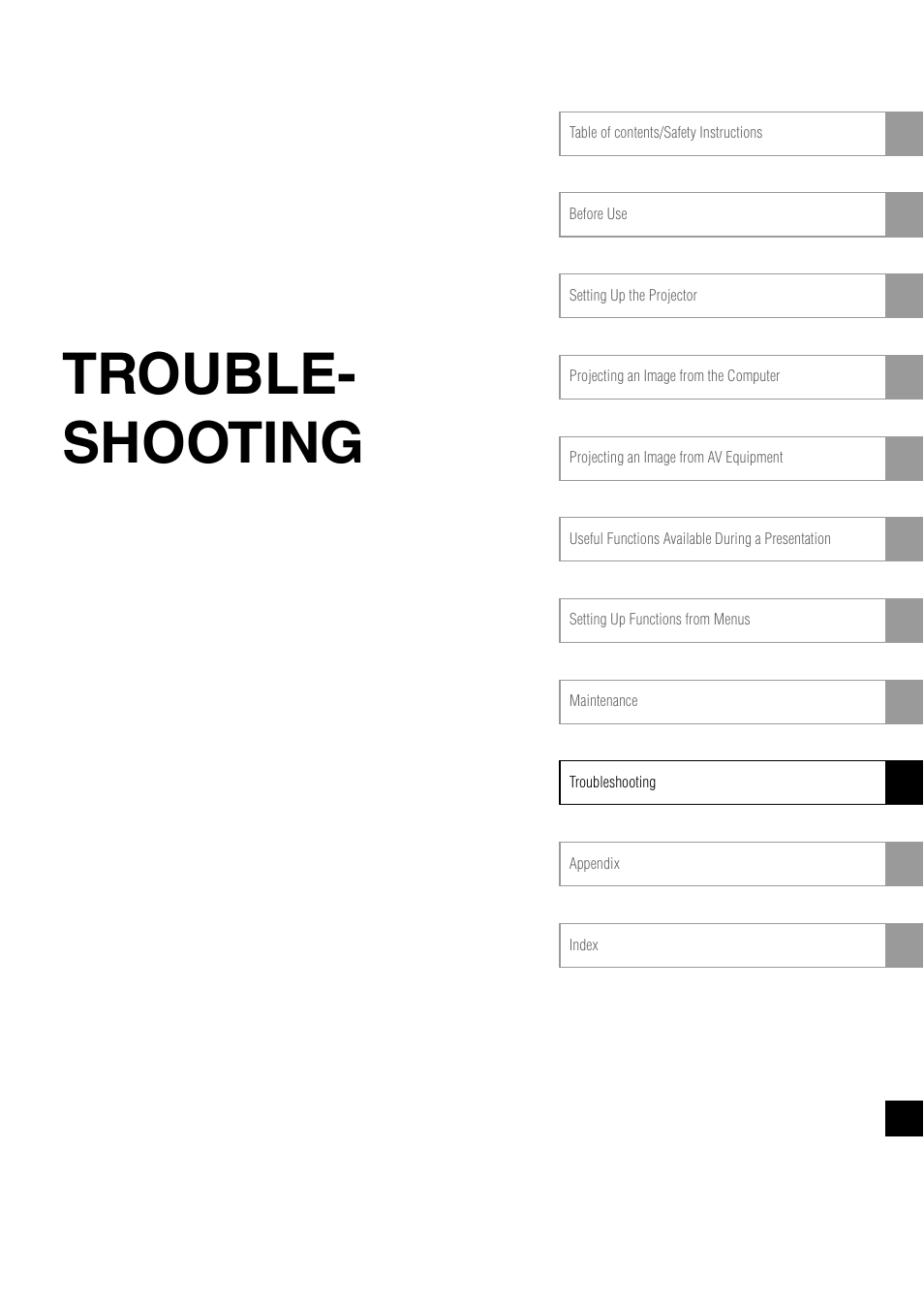 Trouble- shooting | Canon REALiS SX60 User Manual | Page 121 / 141