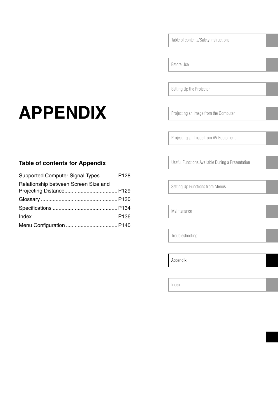 Appendix | Canon REALiS SX60 User Manual | Page 127 / 141