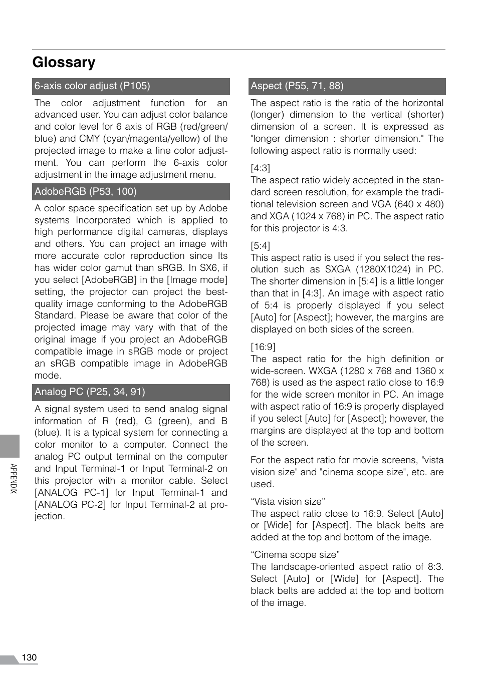 Glossary | Canon REALiS SX60 User Manual | Page 130 / 141