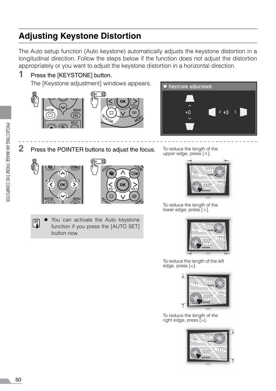 Adjusting keystone distortion | Canon REALiS SX60 User Manual | Page 50 / 141