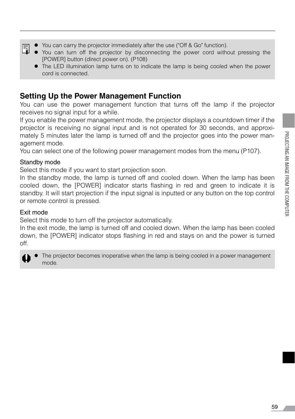 Setting up the power management function | Canon REALiS SX60 User Manual | Page 59 / 141