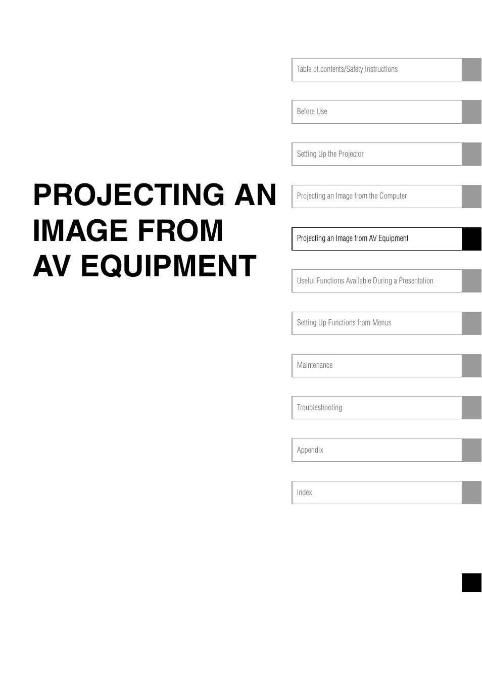 Projecting an image from av equipment | Canon REALiS SX60 User Manual | Page 61 / 141