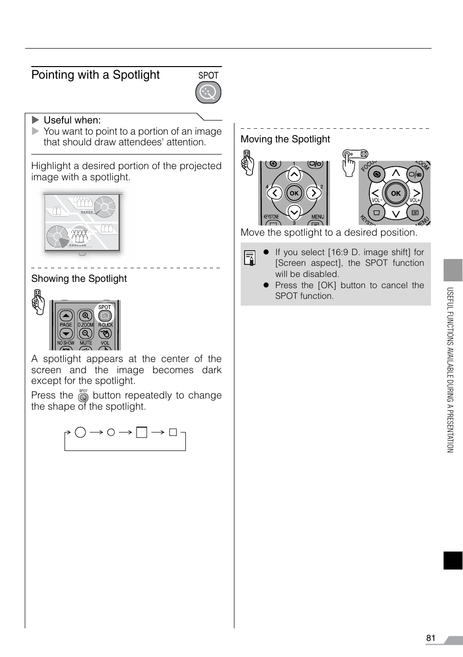 Pointing with a spotlight | Canon REALiS SX60 User Manual | Page 81 / 141