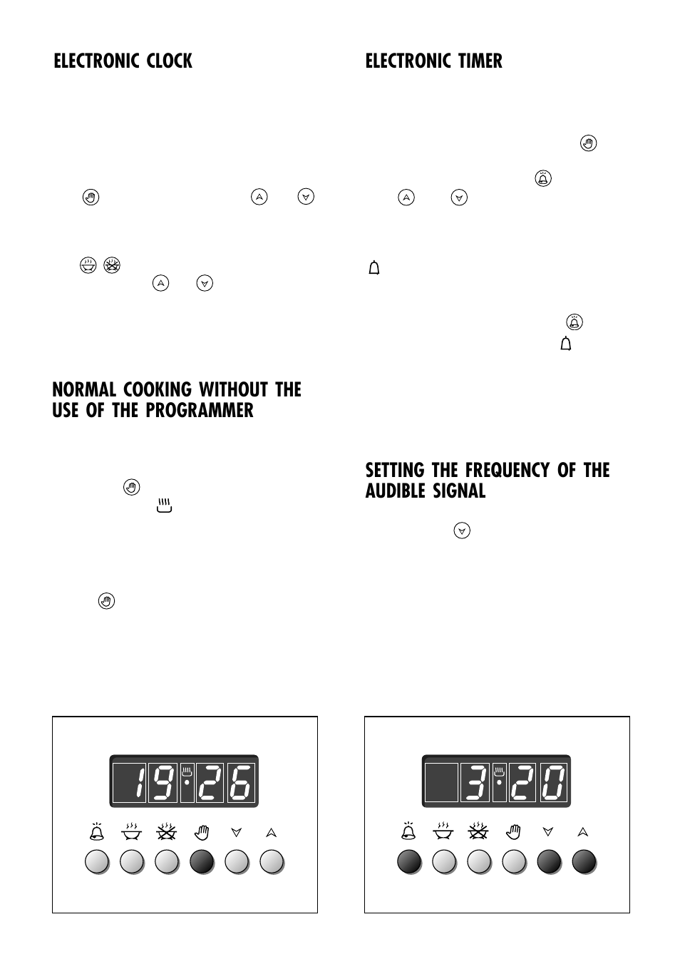 Electronic clock, Electronic timer, Setting the frequency of the audible signal | Normal cooking without the use of the programmer | Caple CR13400 User Manual | Page 35 / 48