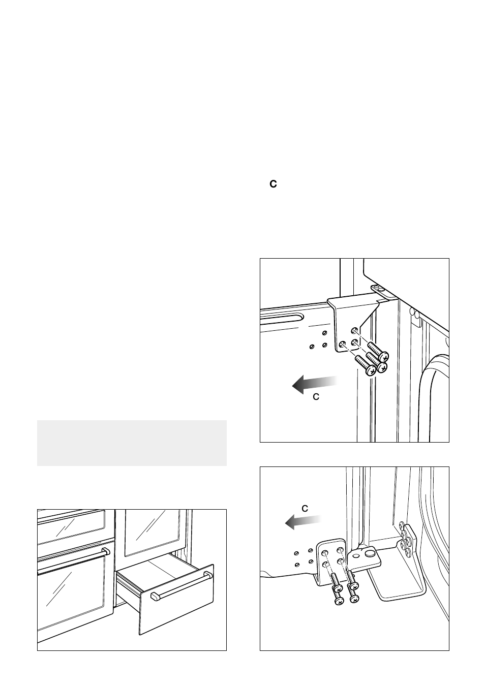 Inside of oven, Drawer, Removing the bottom left oven door | Caple CR13400 User Manual | Page 43 / 48