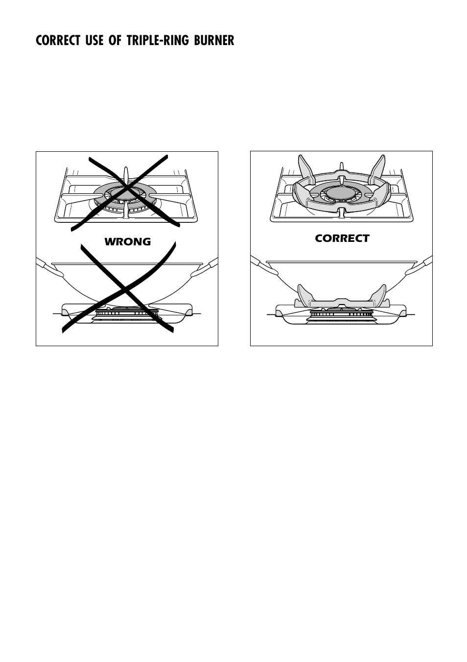 Correct use of triple-ring burner | Caple CR910SS User Manual | Page 17 / 36