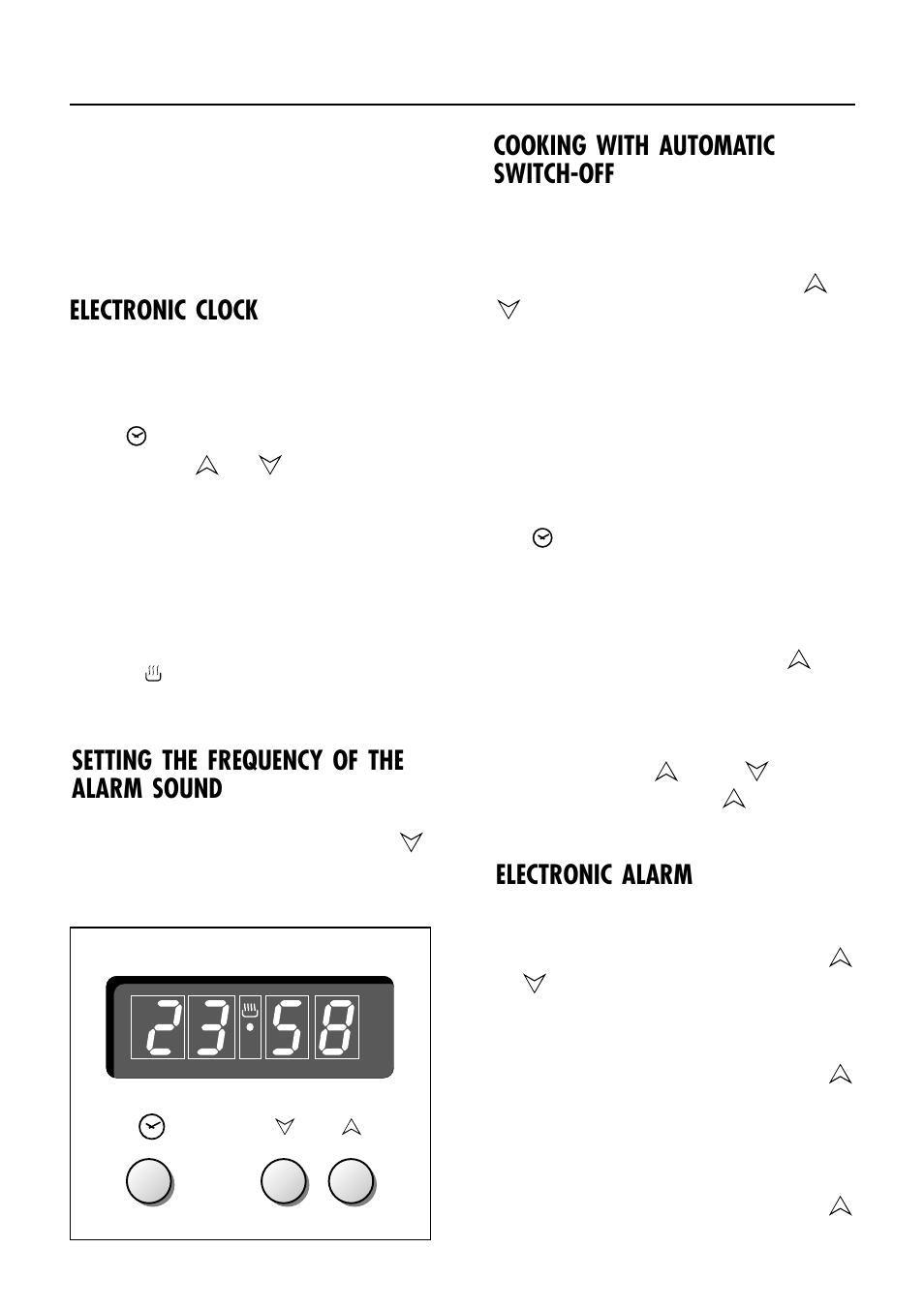 5 - electronic clock / end cooking timer, Electronic clock, Setting the frequency of the alarm sound | Cooking with automatic switch-off, Electronic alarm | Caple CR910SS User Manual | Page 18 / 36