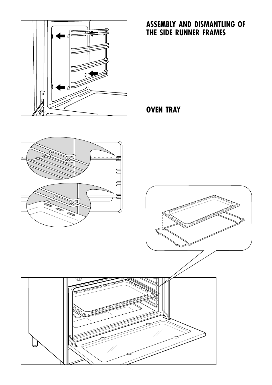 Oven tray, Assembly and dismantling of the side runner frames | Caple CR910SS User Manual | Page 31 / 36